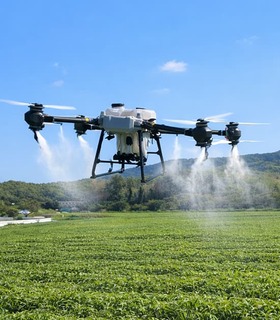 ドローンによる農薬散布作業の様子